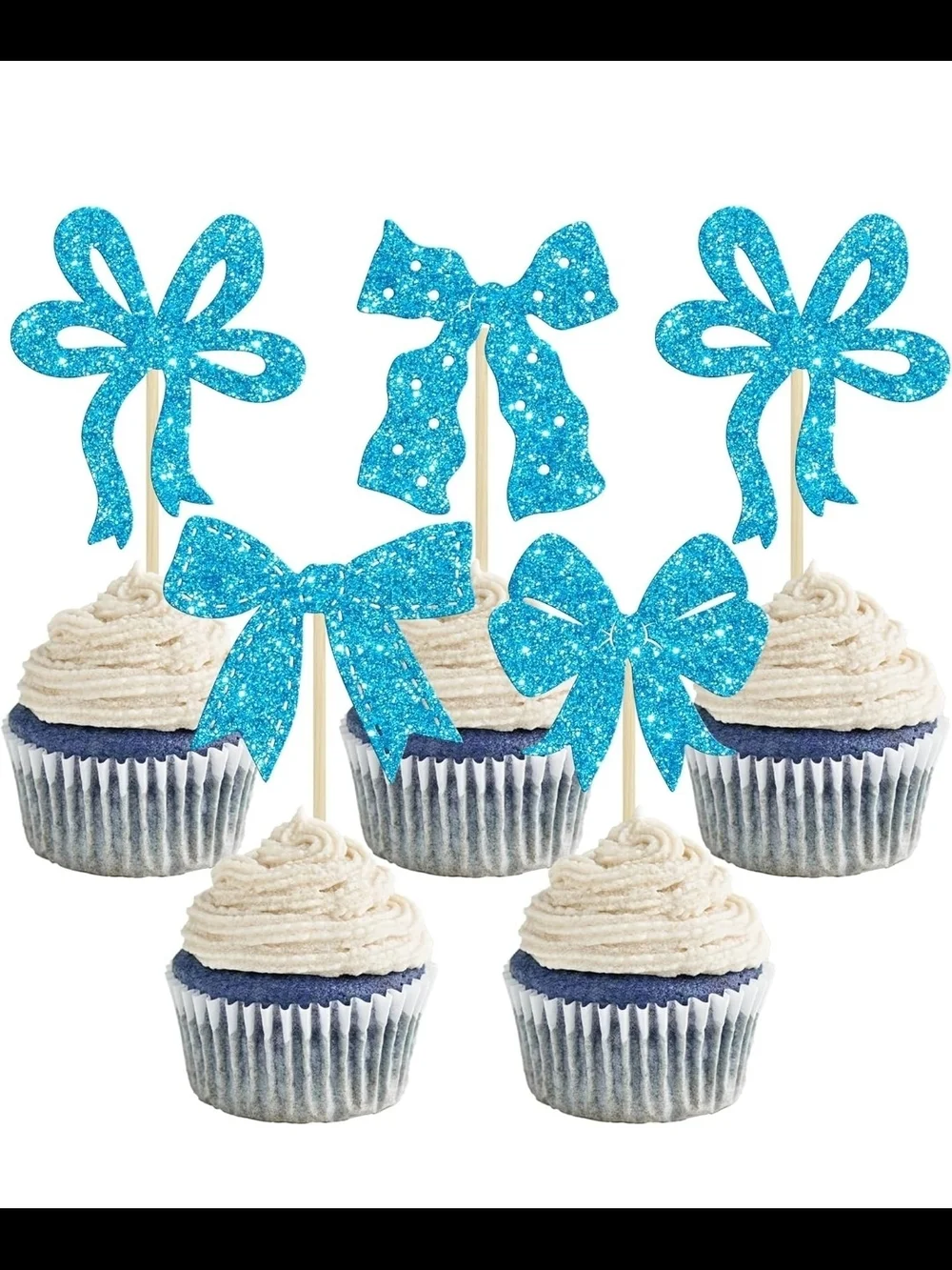 Pink Or Blue Glitter Hibiscus Cupcake Toppers- Home Party Supplies